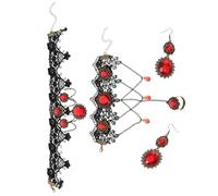 CONGARTENO Collana Girocollo in Pizzo Nero con Pietra Rossa per Halloween Stile Vittoriano Regolabile con Chiusura a Vite Gioiello Statement per Cosplay e Feste Elegante