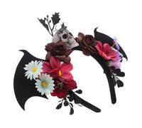 CONGARTENO Halloween Headband Adjustable With Mexican Flower Crown Skull And Bat Wings Lightweight Scary Hair Accessory For Day Of The Dead Mardi Gras Masquerade And Stage Show