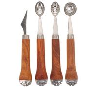 CONGARTENO Set 4 Pezzi Cucchiai per Melone in Acciaio Inox e Manico Legno Ergonomico a Zampa di Gatto Taglierino Seghettato per Intagliare Frutta Cucchiai Multifunzionali per Anguria
