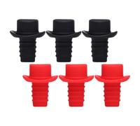 CONGARTENO Set 6 Tappi per Bottiglia di Vino in Silicone Riutilizzabili Tappi Ermetici Decorativi Rossi e Neri per Sigillare Bottiglie di Vino Birra e Bevande per Feste e Cene All’Aperto