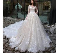 CongMing-huajia Abiti da Sposa con Manica Lunga Ricamati in Pizzo, Abiti da Sposa in Pizzo Francese Abiti da Sera Personalizzati da Donna Plus Size Bianco White 42