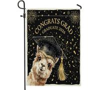 Congrats Grad - Bandiere da giardino in alpaca 30,5 x 45,7 cm, double face, per esterni, colore oro e nero, per celebrazioni di laurea, bandiere verticali standard per casa, classe 2026