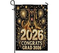 Congrats Grad Belgian Malinois Dog Front Yard Backyard Juta Giardino Bandiere 30,5 x 45,7 cm Double Face per esterni, motivo fuochi d'artificio piccole bandiere per prato, lauree, casa all'aperto