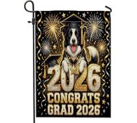 Congrats Grad Border Collie Dog Front Yard Backyard Juta Giardino Bandiere 30,5 x 45,7 cm Double Face per esterni, motivo fuochi d'artificio piccole bandiere per prato, lauree casa all'aperto bandiere