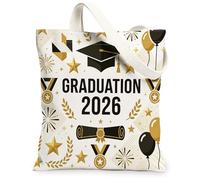Congrats Grad - Borsa tote in tela per lo shopping, 33 x 38 cm, borsa della spesa riutilizzabile per cerimonia di laurea di lusso per donne, classe 2026, motivo da viaggio, decorazione regalo