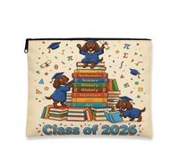 Congrats Grad Boykin Spaniel Dog Makeup Bag, Cartone Animato Libri Cosmetici Borsa da Viaggio per Donne, Regali per Ragazze, Laurea Portatile Piccola Tela Cerniera Organizer 17x22 cm