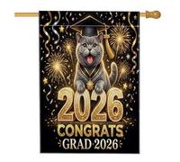 Congrats Grad British Shorthair Cats Front Yard Backyard Linen Vertical House Flags 28x40 Double Face per esterni, Fuochi d'artificio Home Print Flag, Laurea Casa Outdoor Pattern Bandiere