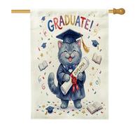 Congrats Grad British Shorthair Cats House Flags 71,1 x 101,6 cm double face per decorazione, carino diploma anteriore cortile bandiere per casa, laurea juta cortile bandiere decorative per esterni