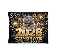 Congrats Grad British Shorthair Cats Makeup Bag, borsa da viaggio per cosmetici da donna, piccola borsa portatile in tela con cerniera, borsa da toeletta per laurea, 17,8 x 22,9 cm
