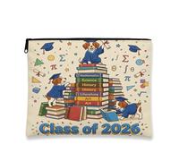 Congrats Grad Brittany, borsa per trucchi con cane in stile cartone animato, borsa da viaggio per donne, regali per ragazze, piccola borsa portatile in tela con cerniera, 17,8 x 22,9 cm