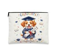 Congrats Grad Brittany Dog Makeup Bag, graziosa borsa da viaggio per diploma cosmetico per donne e ragazze, borsa portatile per laurea piccola in tela con cerniera, 17,8 x 22,9 cm