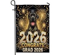 Congrats Grad Cane Corso Dog Front Yard Backyard Juta Giardino Bandiere 30,5 x 45,7 cm Doppio Lato per Esterno, Motivo Fuochi D'artificio Piccole Bandiere Prato Bandiere, Laurea Casa All'aperto