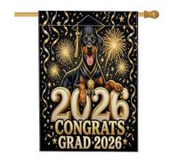 Congrats Grad Doberman Dog Front Yard Backyard Linen Vertical House Flags 28x40 Double Face per esterno, Fuochi d'artificio Home Print Flag, Laurea Casa Outdoor Pattern Bandiere