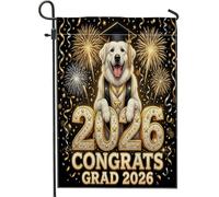Congrats Grad Great Pyrenees Dog Front Yard Backyard Juta Giardino Bandiere 30,5 x 45,7 cm double face per esterni, motivo fuochi d'artificio piccole bandiere per prato, lauree, casa all'aperto