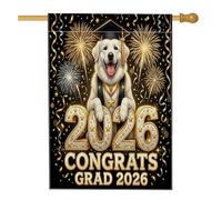 Congrats Grad Great Pyrenees Dog Front Yard Backyard Linen Vertical House Flags 28x40 Double Face per esterni, Fuochi d'artificio Home Print Flag, Graduazione Casa Outdoor Pattern Bandiere