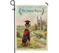 Congrats Grad Rhodesian Ridgebacks Bandiere da giardino 30,5 x 45,7 cm per esterni, bandiere per casa in lino standard, motivo country, laurea, cortile, cortile, prato, decorazione per esterni