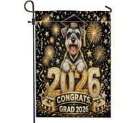 Congrats Grad Schnauzer Dog Front Yard Backyard Juta Giardino Bandiere 30,5 x 45,7 cm double face per esterni, motivo fuochi d'artificio piccole bandiere per prato, lauree casa all'aperto bandiere per