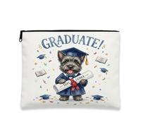 Congrats Grad Scottish Terrier Dog Makeup Bag, graziosa borsa da viaggio per diploma cosmetico per donne e ragazze, borsa portatile per laurea piccola in tela con cerniera, 17,8 x 22,9 cm