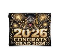 Congrats Grad Scottish Terrier Dog Makeup Bag, Pochette da viaggio per cosmetici da donna, piccola borsa portatile in tela con cerniera, borsa da toeletta per laurea, 17,8 x 22,9 cm