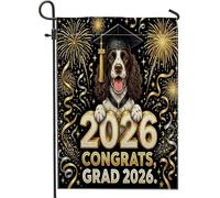 Congrats Grad Springer Spaniel Dog Front Yard Backyard Juta Giardino Bandiere 30,5 x 45,7 cm Doppio Lato per Esterno, Motivo Fuochi D'artificio Piccole Bandiere Prato Bandiere, Laurea Casa All'aperto