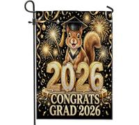 Congrats Grad Squirrel Front Yard Backyard Juta Giardino Bandiere 30,5 x 45,7 cm Double Face per esterni, motivo fuochi d'artificio piccole bandiere per prato, lauree, casa all'aperto