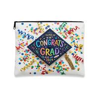 Congrats Grad - Trousse per trucchi, cerimonia di laurea, con nastri, borsa da viaggio per donne e ragazze, piccola borsa portatile in tela con cerniera, borsa da toilette classe 2026, 17,8 x 22,9 cm