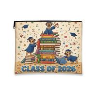 Congrats Grad - Trousse per trucchi con cane alano, libri in stile cartone animato, borsa da viaggio per donne, regali per ragazze, organizer portatile con cerniera, in tela, 17,8 x 22,9 cm