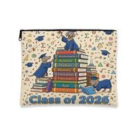 Congrats Grad Weimaraner, borsa per il trucco con cane, libri in stile cartone animato, trousse da viaggio per donne, regali per ragazze, laurea portatile, piccola tela con cerniera, 17,8 x 22,9 cm