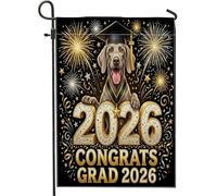 Congrats Grad Weimaraner Dog Front Yard Backyard Juta Giardino Bandiere 30,5 x 45,7 cm Double Face per esterni, motivo fuochi d'artificio piccole bandiere per prato, lauree casa all'aperto bandiere