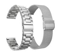 CongYi Cinturino for Orologio in Acciaio Inossidabile Massiccio Milanese A Sgancio Rapido da 18 Mm, 20 Mm, 22 Mm, 24 Mm, Fibbia Pieghevole for Cinturino Dell'orologio(Silver 2 Pieces_24mm)