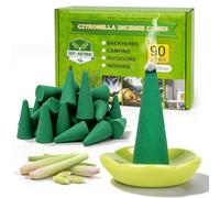 Coni d’Incenso Citronella 90 Pezzi con 2 Supporti, Incenso Naturale all’Olio Essenziale di Citronella, Lunga Durata per Giardino, Terrazza, Balcone, Campeggio e Barbecue