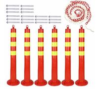 Coni di sicurezza, Paletto di sicurezza in plastica con catena e bulloni di montaggio, Paletto flessibile per parcheggio, Barriera di arresto riflettente per vialetto, per segnalazione(6pack)
