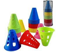 Coni di Slalom,Slalom Coni di Allenamento，Coni per Allenamento Sportivo, Set da 50 Pezzi, Ostacoli per l'allenamento di Bambini, Calcio e Pattinaggio a rotelle