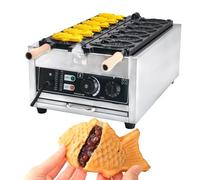 Coni for waffle giapponesi a forma di pesce, antiaderenti, elettrici, da 3000 W, macchina for waffle Taiyaki commerciale, for preparare 6 mini waffle a forma di pesce con bocca chiusa.