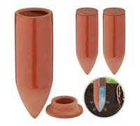Relaxdays Coni da Irrigazione a Goccia, Set 3 Irrigatori per Bottiglie da 330 ml, Annaffiare Piante e Fiori, Terracotta, Ceramica