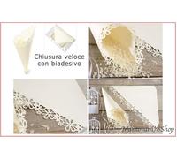 Coni lancia riso per matrimoni carta color ecru e pizzo in confezione da 50 pz