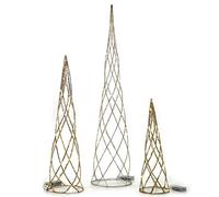 Coni oro con luci led bianco caldo set 3 mini alberi di natale addobbi decorazio