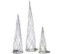 Coni silver argento con luci led bianco caldo set 3 mini alberi di natale addobb