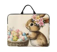 Conigli colorati dell'uovo in un cestino di bambù Notebook Custodia per il trasporto con maniglia Laptop 14 Pollice Manicotto Del Computer Per Le Donne Degli Uomini Imbottito Della Copertura