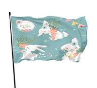 Conigli Con Carote Bandiera Da Giardino 3x5 FT Coniglietto Animale Fiori Cibo Appeso Bandiera Pasqua Parola Poliestere Cortile Bandiere Casa Patio Prato Banner Di Saluto All'aperto Per Interni