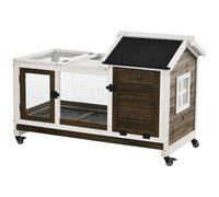 Conigliera da Esterno 108x58x73,5 cm con Tetto Apribile e Ruote in Legno Marrone