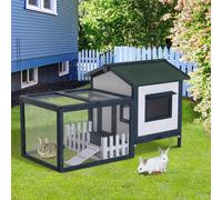 Conigliera da Esterno e Interno, Gabbia per Conigli con Tetto Impermeabile, Casetta e Area per Movimento, Conigliera in Legno di Abete, 151x78x84.5 cm, Verde e Bianco Descrizione:La conigliera da este