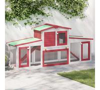 Conigliera per Esterni Grande Rossa e Bianca 204x45x85cm Legno