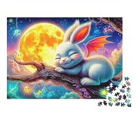 Coniglietti che Dormono Puzzle 1000 Pezzi Adulti Coniglietto Ali Luna Stelle Premium Spesse Resistenti Vivaci Stimolanti Antistress Gioco Arredo 52x38cm/1000pz
