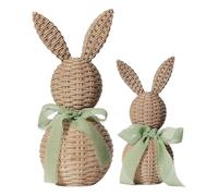 Coniglietti con fiocco verde chiaro, 2 pezzi, decorazioni pasquali grandi e piccole, set di statuette, centrotavola primaverile in stile fattoria, decorazione per la casa, Banco Da (A, One Size)