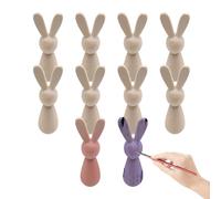 Coniglietti di legno come bambole con mollette - 9 cm | Confezione da 10 sculture di animali decorativi, bambole con mollette pasquali non verniciate per artigianato, pittura, fai da te, ufficio, came