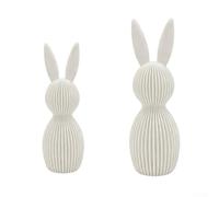 Coniglietti Pasquali Stampati 3D Set 2 11-16cm Coniglietti Pasquali(White) | Design 3D a righe, per stile nordico, pasquale, plastica robusta, set da 2 pezzi