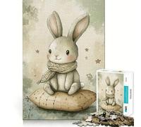 Coniglietto ad acquerello con sciarpa su cuscino,puzzle da 1000 pezzi per adulti,gioco di memoria,incastro perfetto,senza spazi vuoti,attività rilassante per la pausa mentale (38x52cm)