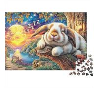 Coniglietto che Dorme Puzzle 1000 Pezzi Adulti Coniglio Lepriota Lago Cabina Luna Premium Spesse Resistenti Vivaci Stimolanti Difficile Antistress Regalo Famiglia 52x38cm/1000pz
