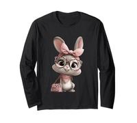 Coniglietto con Occhiali e Fiocco Rosa, Design Vintage Maglia a Manica